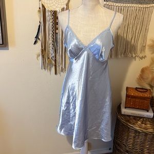 Powder Blue Satin Lingerie Slip Dress by Adonna with Tie Backside / Size Large